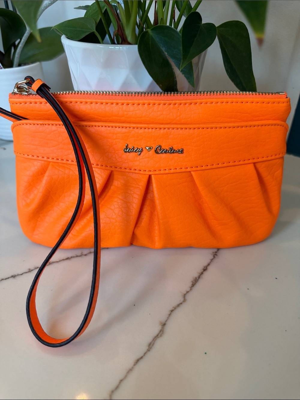 Juicy Couture Bright Orange Pleated Wristlet Clutch